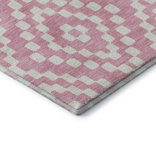 HomeRoots 8' X 10' Stylish Pink And Ivory Geometric Area Rug - Washable, UV Protected, Perfect For Any Room! 670818