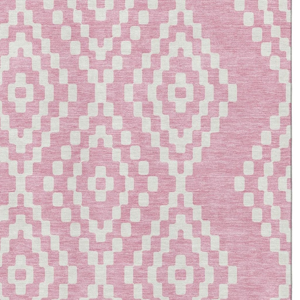 HomeRoots 8' X 10' Stylish Pink And Ivory Geometric Area Rug - Washable, UV Protected, Perfect For Any Room! 670818