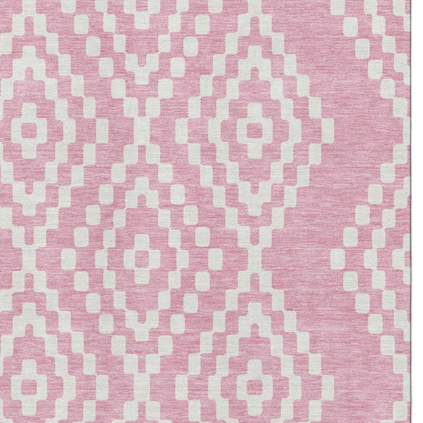 HomeRoots 8' X 10' Stylish Pink And Ivory Geometric Area Rug - Washable, UV Protected, Perfect For Any Room! 670818