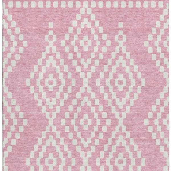 HomeRoots 8' X 10' Stylish Pink And Ivory Geometric Area Rug - Washable, UV Protected, Perfect For Any Room! 670818