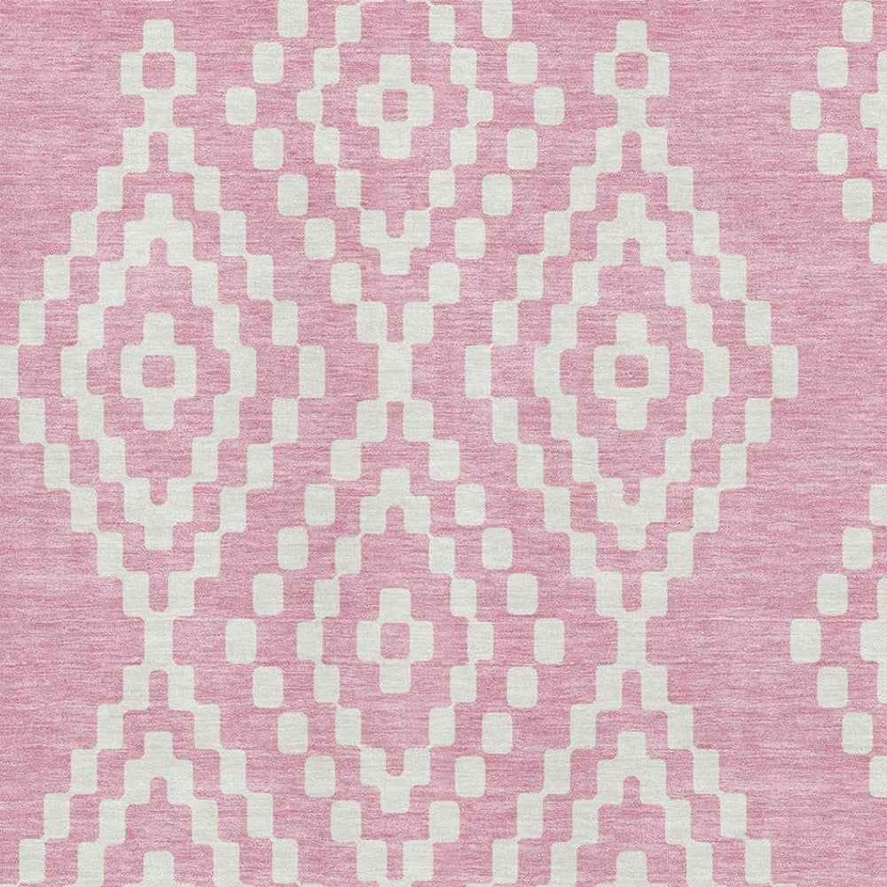 HomeRoots 9' X 12' Pink and Ivory Geometric Area Rug - Washable, UV Protected, Stain Resistant for High-Traffic Spaces 670819