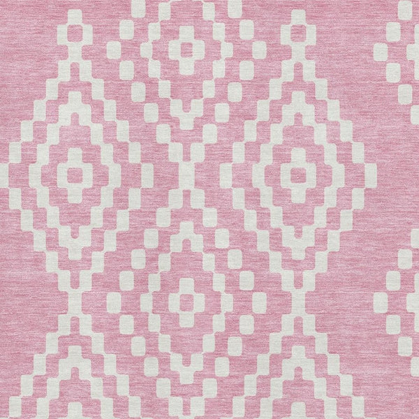 HomeRoots 9' X 12' Pink and Ivory Geometric Area Rug - Washable, UV Protected, Stain Resistant for High-Traffic Spaces 670819