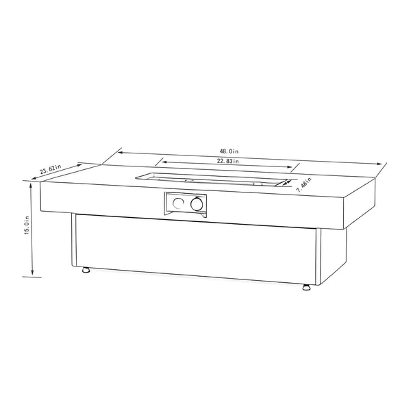 English Elm Outdoor Firepit Table Cement Grey 48x24 Rectangle 50,000 BTU Propane Adjustable Height Modern Design W853P368309