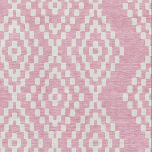 HomeRoots 10' Pink and Ivory Geometric Area Rug - Washable, UV-Protected, Stylish & Durable for High-Traffic Homes 670820