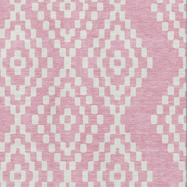 HomeRoots 10' Pink and Ivory Geometric Area Rug - Washable, UV-Protected, Stylish & Durable for High-Traffic Homes 670820