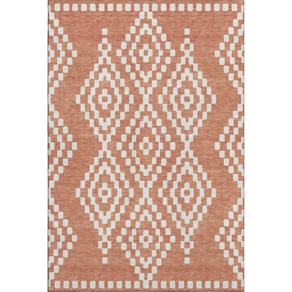HomeRoots 5' X 8' Salmon And Ivory Geometric Area Rug – Washable, UV Protected, Stain-Resistant, Modern Design 670822