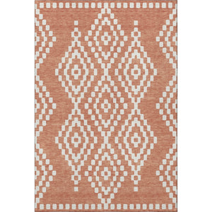 HomeRoots 5' X 8' Salmon And Ivory Geometric Area Rug – Washable, UV Protected, Stain-Resistant, Modern Design 670822