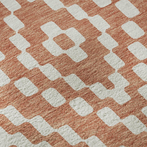 HomeRoots 8' Salmon and Ivory Geometric Round Rug - Stylish, Washable, UV-Protected for Modern Spaces! 670823