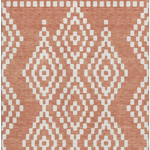 HomeRoots 8' X 10' Salmon and Ivory Geometric Area Rug – Soft, Durable, Washable with UV Protection for Busy Homes 670824