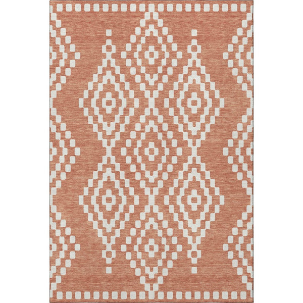 HomeRoots 8' X 10' Salmon and Ivory Geometric Area Rug – Soft, Durable, Washable with UV Protection for Busy Homes 670824