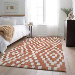 HomeRoots 9' X 12' Salmon and Ivory Geometric Area Rug - Washable, Stain Resistant, UV Protected for Durability 670825