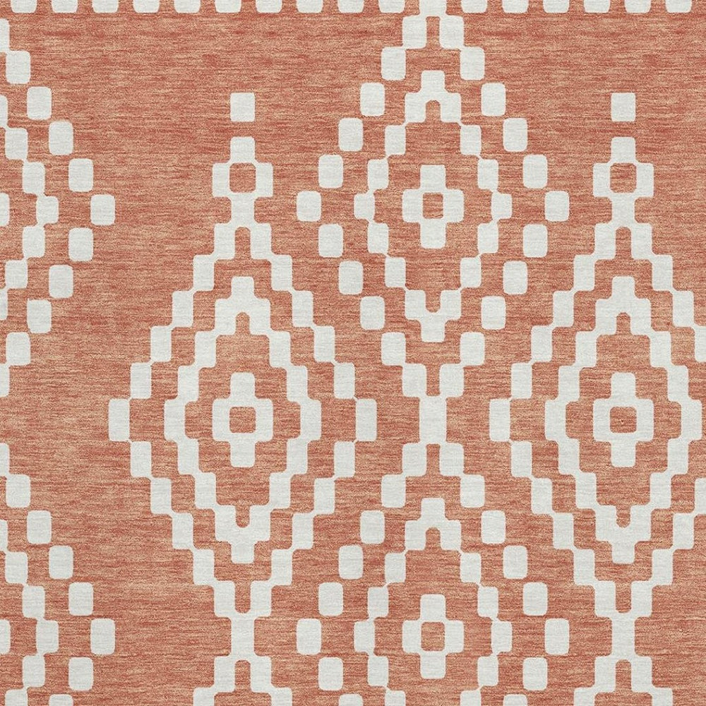 HomeRoots 9' X 12' Salmon and Ivory Geometric Area Rug - Washable, Stain Resistant, UV Protected for Durability 670825