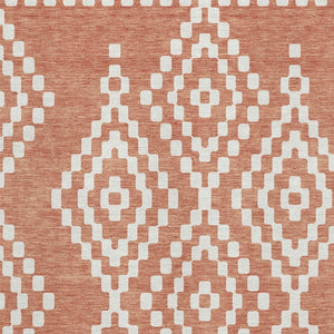 HomeRoots 9' X 12' Salmon and Ivory Geometric Area Rug - Washable, Stain Resistant, UV Protected for Durability 670825