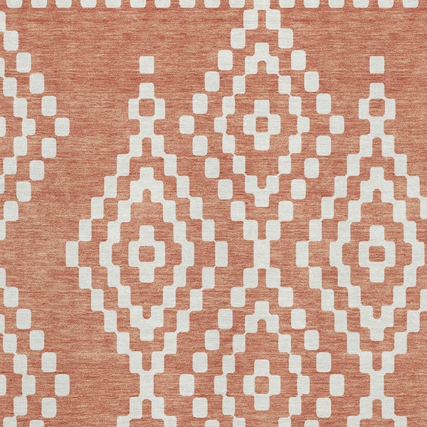 HomeRoots 9' X 12' Salmon and Ivory Geometric Area Rug - Washable, Stain Resistant, UV Protected for Durability 670825
