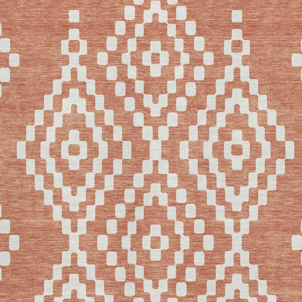 HomeRoots 10' Geometric Salmon & Ivory Washable Area Rug - Durable, UV-Protected, Perfect for Busy Homes! 670826