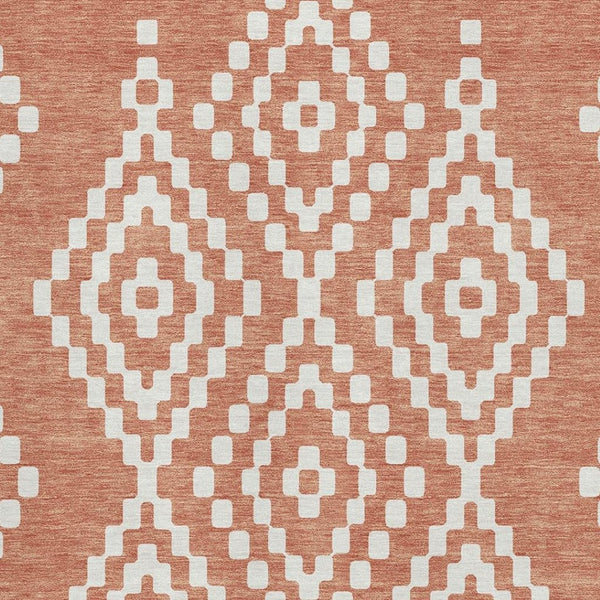 HomeRoots 10' Geometric Salmon & Ivory Washable Area Rug - Durable, UV-Protected, Perfect for Busy Homes! 670826