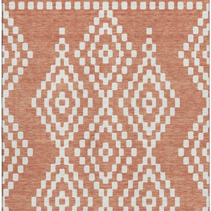HomeRoots 10' Geometric Salmon & Ivory Washable Area Rug - Durable, UV-Protected, Perfect for Busy Homes! 670826
