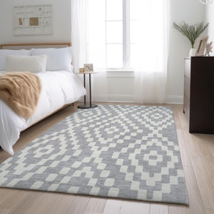 HomeRoots 9' X 12' Stylish Silver and Ivory Geometric Washable Area Rug with UV Protection for Modern Homes 670831