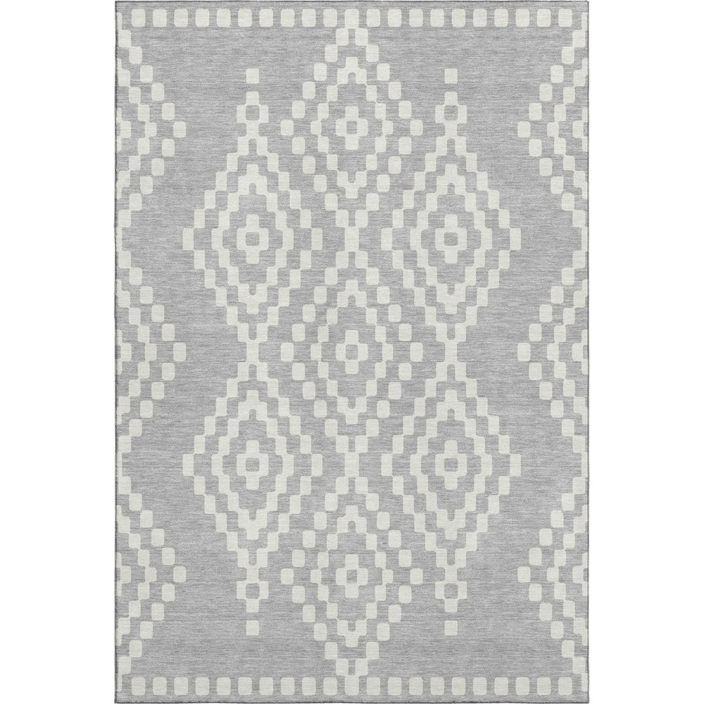 HomeRoots 9' X 12' Stylish Silver and Ivory Geometric Washable Area Rug with UV Protection for Modern Homes 670831