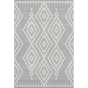 HomeRoots 9' X 12' Stylish Silver and Ivory Geometric Washable Area Rug with UV Protection for Modern Homes 670831