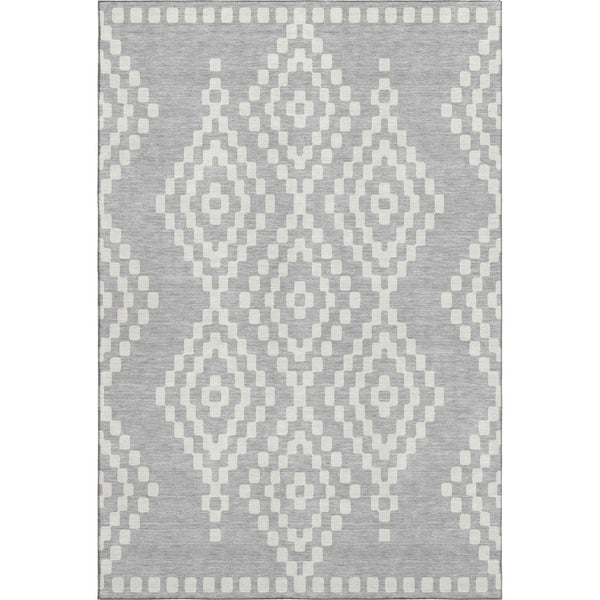 HomeRoots 9' X 12' Stylish Silver and Ivory Geometric Washable Area Rug with UV Protection for Modern Homes 670831