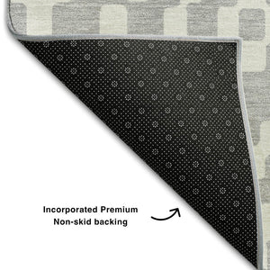 HomeRoots 9' X 12' Stylish Silver and Ivory Geometric Washable Area Rug with UV Protection for Modern Homes 670831