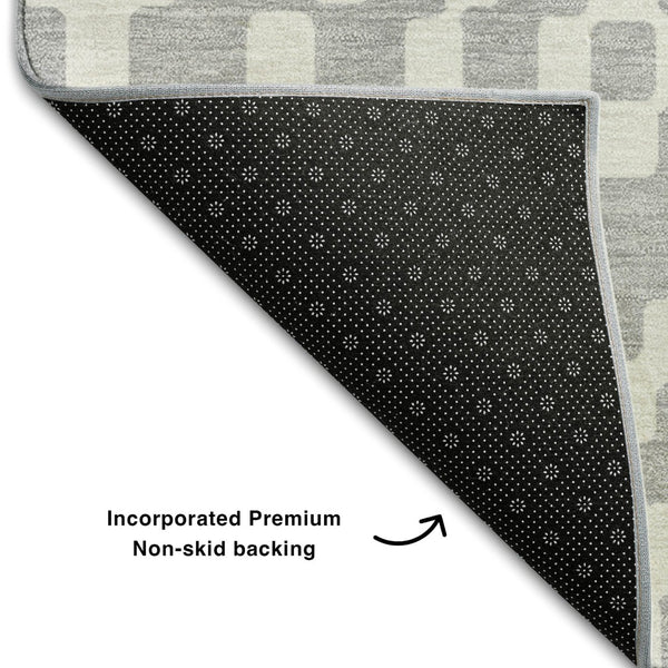 HomeRoots 9' X 12' Stylish Silver and Ivory Geometric Washable Area Rug with UV Protection for Modern Homes 670831