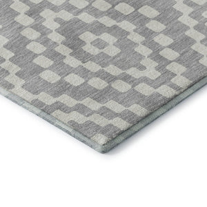 HomeRoots 9' X 12' Stylish Silver and Ivory Geometric Washable Area Rug with UV Protection for Modern Homes 670831
