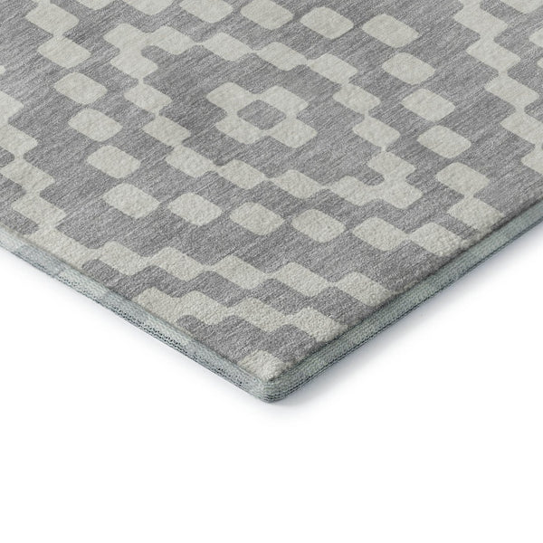 HomeRoots 9' X 12' Stylish Silver and Ivory Geometric Washable Area Rug with UV Protection for Modern Homes 670831
