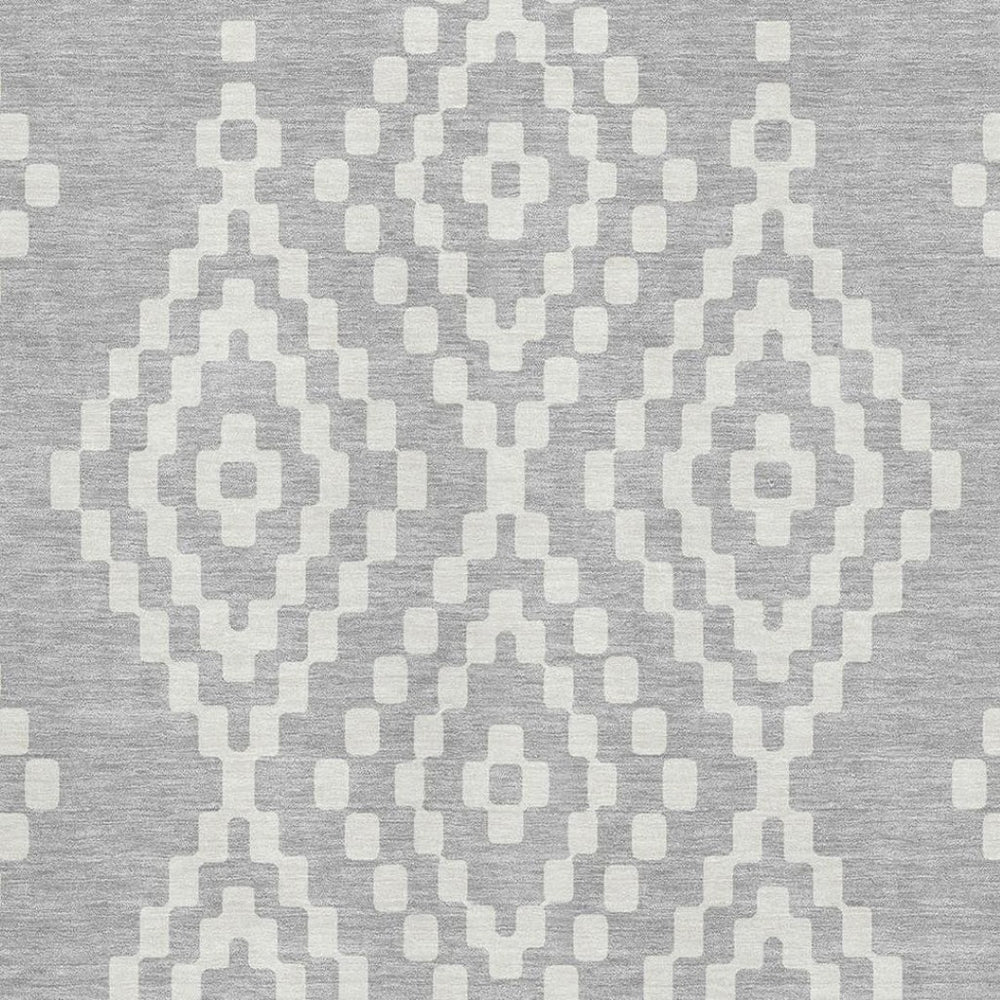 HomeRoots 9' X 12' Stylish Silver and Ivory Geometric Washable Area Rug with UV Protection for Modern Homes 670831