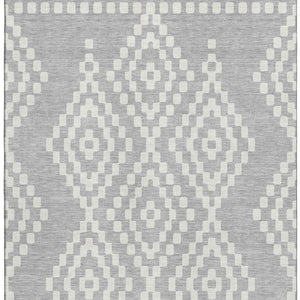 HomeRoots 9' X 12' Stylish Silver and Ivory Geometric Washable Area Rug with UV Protection for Modern Homes 670831