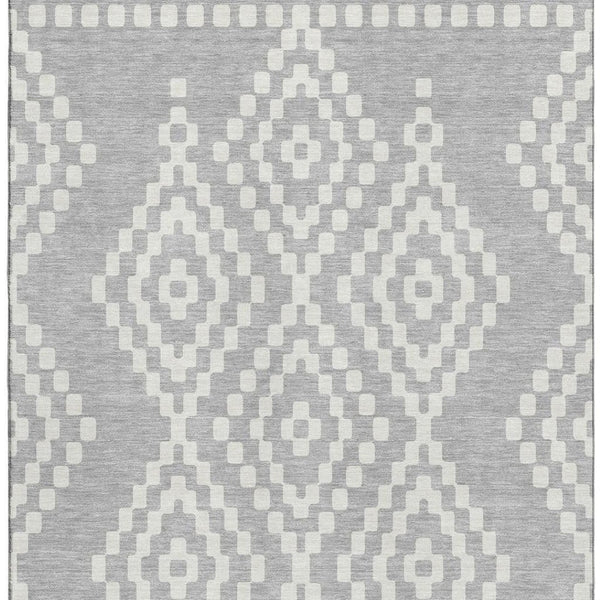 HomeRoots 9' X 12' Stylish Silver and Ivory Geometric Washable Area Rug with UV Protection for Modern Homes 670831