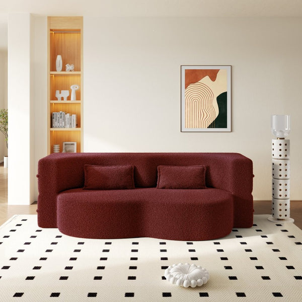 English Elm Modern Corduroy Floor Sofa Foldable Twin Sleeper Foam Filled for Dorms and Playrooms Burgundy W1885P446604