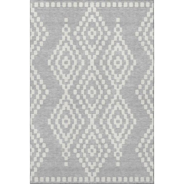 HomeRoots 10' X 14' Stylish Silver and Ivory Geometric Washable Area Rug with UV Protection for High-Traffic Areas 670832