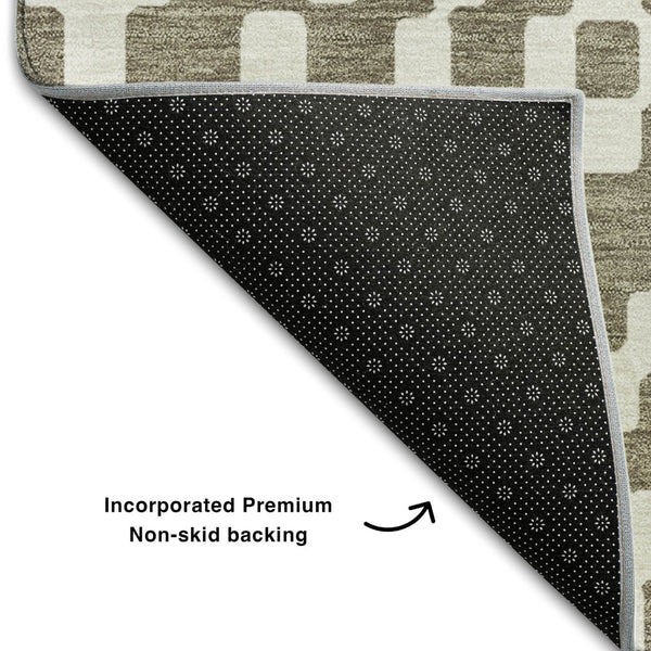 HomeRoots 5' X 8' Taupe and Ivory Geometric Area Rug – Stylish, Washable, Durable, and UV-Protected for Homes 670834