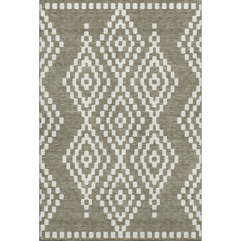 HomeRoots 8' X 10' Stylish Taupe & Ivory Geometric Washable Area Rug with UV Protection for High-Traffic Spaces 670836