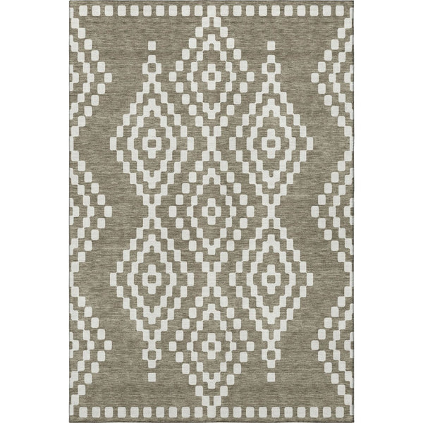 HomeRoots 8' X 10' Stylish Taupe & Ivory Geometric Washable Area Rug with UV Protection for High-Traffic Spaces 670836
