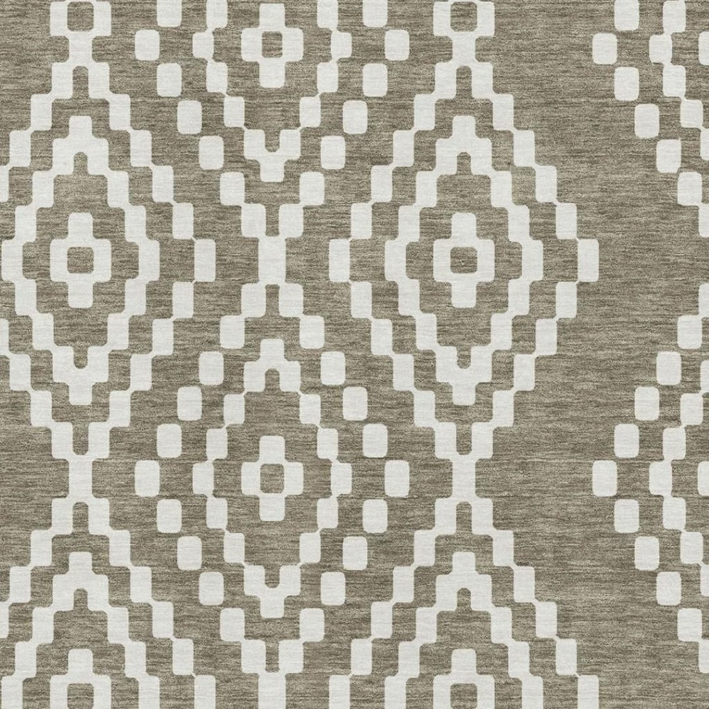 HomeRoots 9' X 12' Taupe & Ivory Geometric Area Rug - Washable, UV Protected, Stain Resistant for Busy Homes 670837