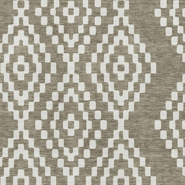 HomeRoots 9' X 12' Taupe & Ivory Geometric Area Rug - Washable, UV Protected, Stain Resistant for Busy Homes 670837