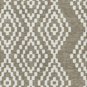 HomeRoots 10' X 14' Taupe & Ivory Geometric Area Rug – Washable, Stain-Resistant, UV Protected for Busy Homes 670838