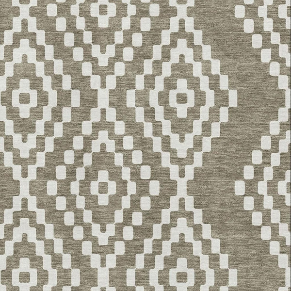 HomeRoots 10' X 14' Taupe & Ivory Geometric Area Rug – Washable, Stain-Resistant, UV Protected for Busy Homes 670838