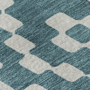 HomeRoots 5' X 8' Stylish Teal and Ivory Geometric Washable Area Rug with UV Protection for High-Traffic Areas 670840