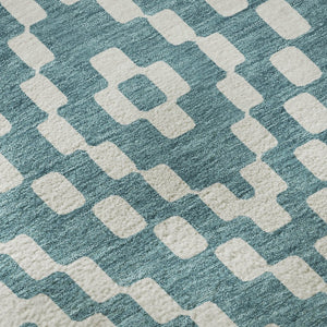HomeRoots 8' Teal And Ivory Geometric Round Rug – Washable, UV-Protected, Durable Design for Modern Homes 670841