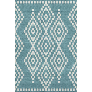 HomeRoots 9' X 12' Teal and Ivory Geometric Area Rug - Durable, Stain-Resistant with UV Protection for Homes 670843