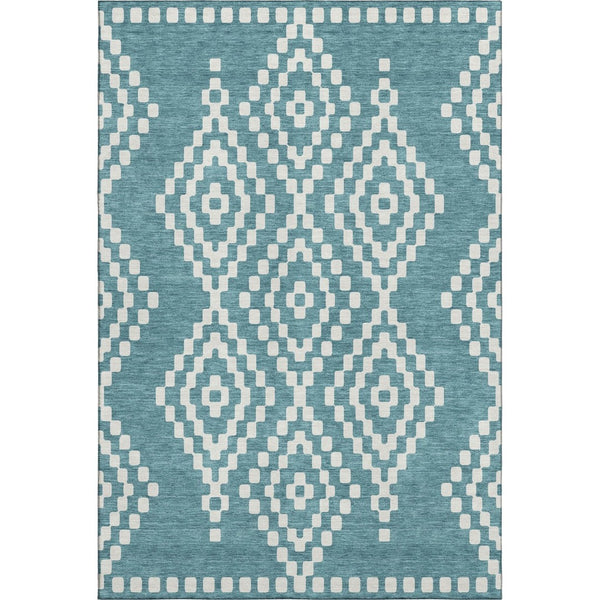 HomeRoots 9' X 12' Teal and Ivory Geometric Area Rug - Durable, Stain-Resistant with UV Protection for Homes 670843