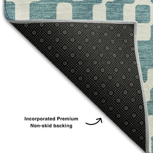 HomeRoots 9' X 12' Teal and Ivory Geometric Area Rug - Durable, Stain-Resistant with UV Protection for Homes 670843