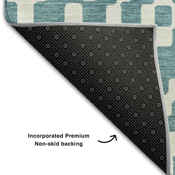 HomeRoots 9' X 12' Teal and Ivory Geometric Area Rug - Durable, Stain-Resistant with UV Protection for Homes 670843