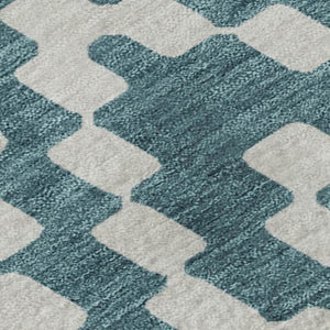 HomeRoots 9' X 12' Teal and Ivory Geometric Area Rug - Durable, Stain-Resistant with UV Protection for Homes 670843
