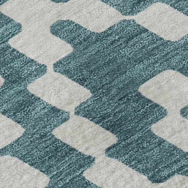 HomeRoots 9' X 12' Teal and Ivory Geometric Area Rug - Durable, Stain-Resistant with UV Protection for Homes 670843