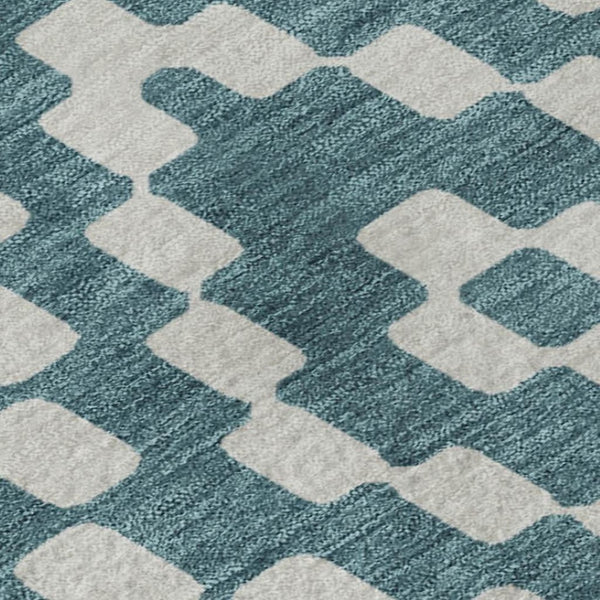 HomeRoots 9' X 12' Teal and Ivory Geometric Area Rug - Durable, Stain-Resistant with UV Protection for Homes 670843
